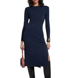 & Other Stories Navy Blue Structured Shoulder Knit Midi Sweater Dress Size Small